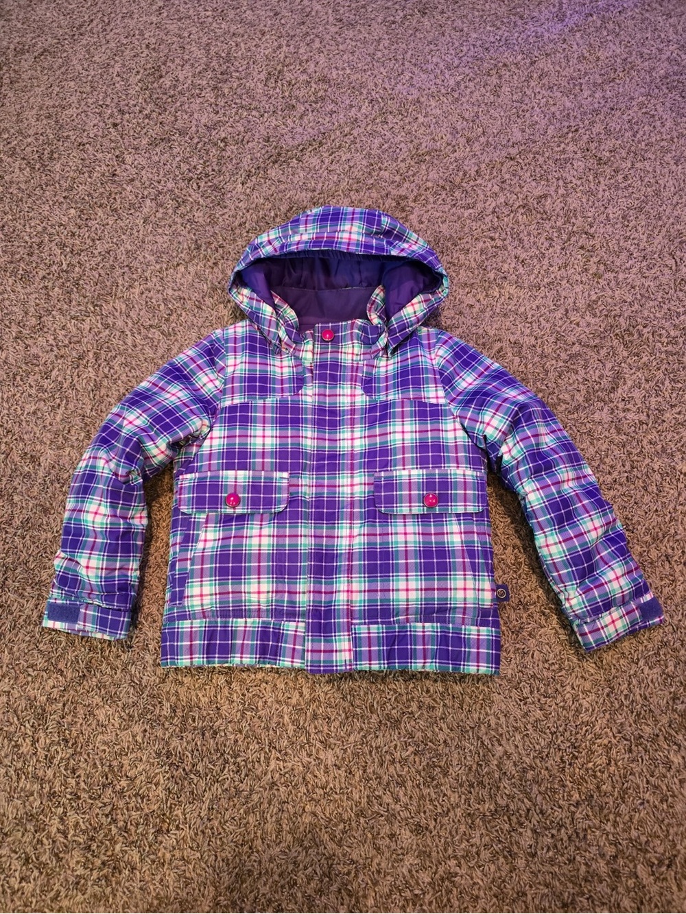 Kids Purple Plaid Burton Hooded Jacket